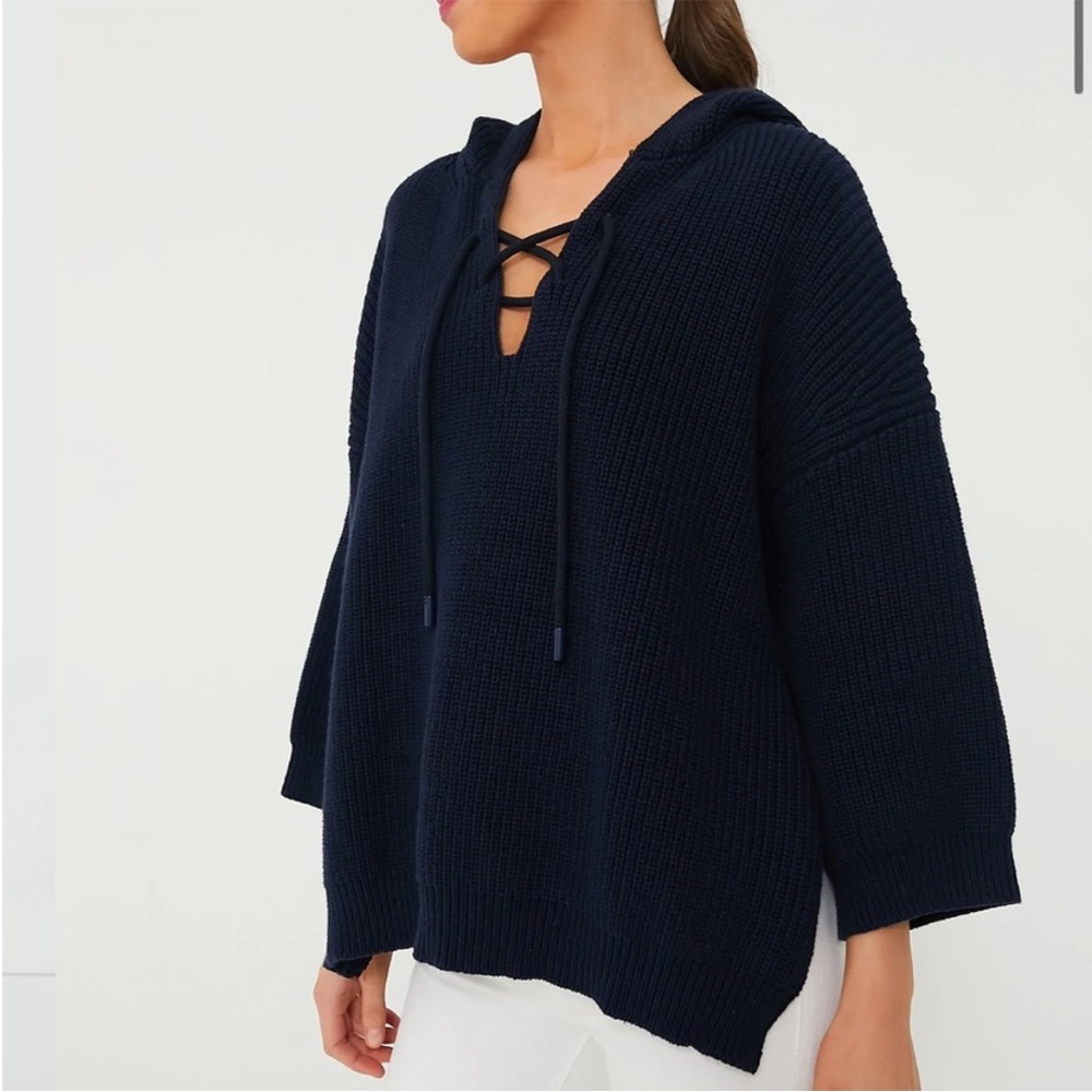 Tuckernuck Navy Knit Declan Pullover sweater size large navy blue hooded knit - Picture 3 of 11